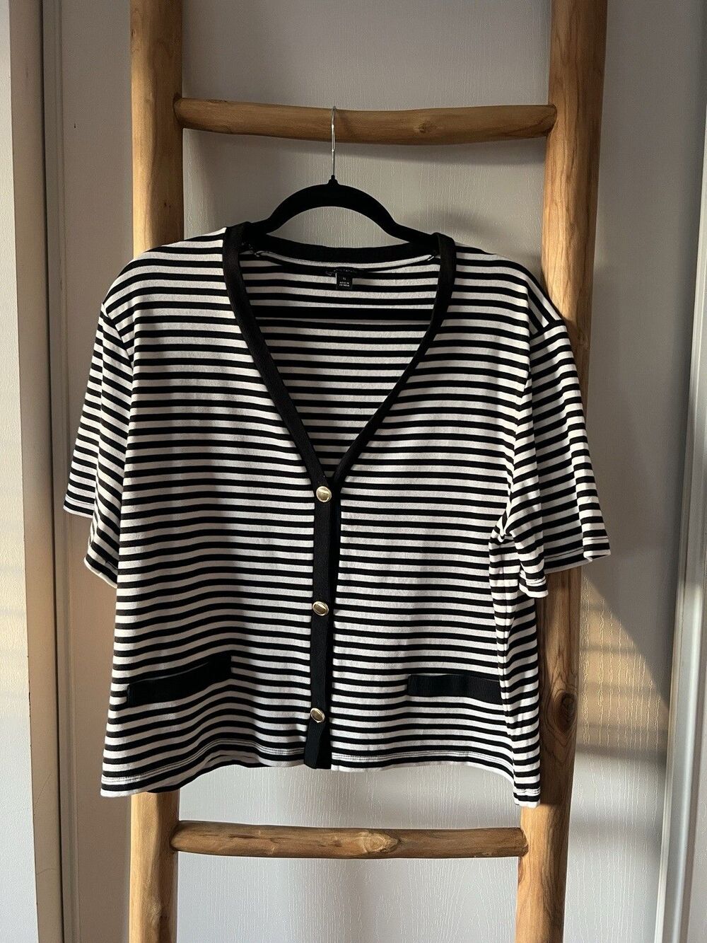 Ann Taylor Women's Blue Striped Short Sleeve XL